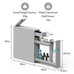 Grey Compact Freestanding Slim Bathroom Storage Cabinet - thumbnail 2