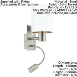 Modern 2 Pack Satin Nickel Wall Lights With White Copper Fabric Shade - thumbnail 2