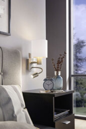 Modern 2 Pack Satin Nickel Wall Lights With White Copper Fabric Shade - thumbnail 3