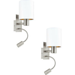 Modern 2 Pack Satin Nickel Wall Lights With White Copper Fabric Shade