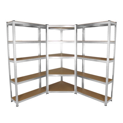 MonsterShop 2 X 90Cm Heavy Duty Racking & 1 X Corner Unit/garage Galvanised Steel Shelving - image 1