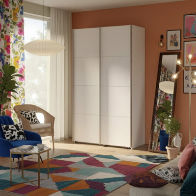 Sophistispace 120 Sliding Door Wardrobe Modern Shaped 2 Door Freestanding Armoire For Bedroom Storage Cashmere - image 1