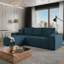 Malaga L Shaped Mdf Corner Sofa Bed With Storage And Pull Out Seat Loose Back Cushions Turquoise Corduroy Left - thumbnail 1