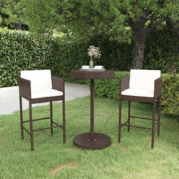 Berkfield 3 Piece Garden Bar Set With Cushions Poly Rattan Brown - thumbnail 1