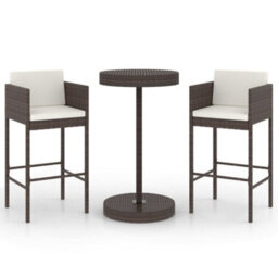 Berkfield 3 Piece Garden Bar Set With Cushions Poly Rattan Brown - thumbnail 2