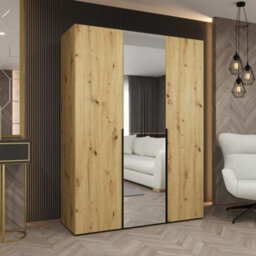 Arte Warm Oak Artisan Hinged Door Wardrobe 150Cm -Timeless Storage With A Mirrored Touch - thumbnail 1