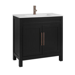 Homestylestore 810mm Black Grey Floorstanding Bathroom Vanity Unit And Aged Bronze T Bar Handles