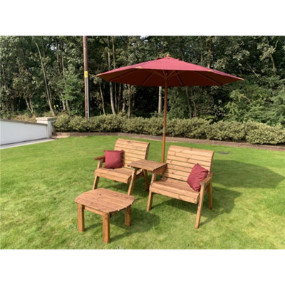 Marlborough Grand Twin Straight With Coffee Table, 2 X Scatter Cushion Burgundy & 1 X Parasol Burgundy & Base - image 1