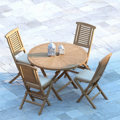 Eterna Amalfi Teak Garden Dining Table & 4 Seat Chair Set - With Black Cushions - image 1