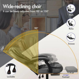Executive Office Chair Swivel Recliner Home Computer Desk Gaming Chair Footrest 2 Point Massage Chair Black - thumbnail 3