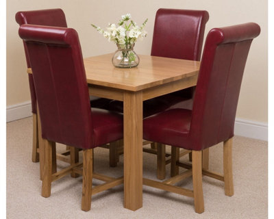 That's Furniture Oslo 90 X 90 Cm Oak Small Dining Table And 4 Chairs Dining Set With Washington Burgundy Leather Chairs - image 1