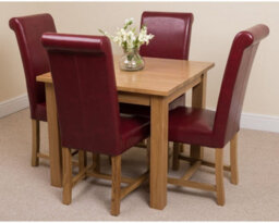 That's Furniture Oslo 90 X 90 Cm Oak Small Dining Table And 4 Chairs Dining Set With Washington Burgundy Leather Chairs - thumbnail 3