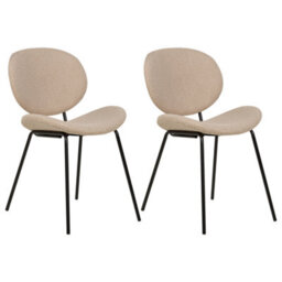 Wyld And Coco Novahome Taupe Boucle Dining Chairs Set Of 2 Armless Black Iron Legs - Modern, Compact. - thumbnail 4