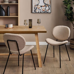 Wyld And Coco Novahome Taupe Boucle Dining Chairs Set Of 2 Armless Black Iron Legs - Modern, Compact. - thumbnail 2