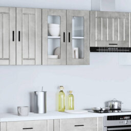 Berkfield Durable Kitchen Wall Cabinet With Glass Door Porto Concrete Grey - thumbnail 2