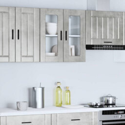 Berkfield Durable Kitchen Wall Cabinet With Glass Door Porto Concrete Grey - thumbnail 3