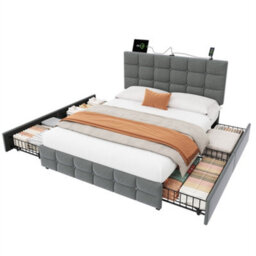 Matteo Luxurious Grey Velvet Double Bed Frame With 4 Storage Drawers, Adjustable Headboard & Usb/usb-C Charging - thumbnail 9
