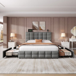 Matteo Luxurious Grey Velvet Double Bed Frame With 4 Storage Drawers, Adjustable Headboard & Usb/usb-C Charging - thumbnail 2