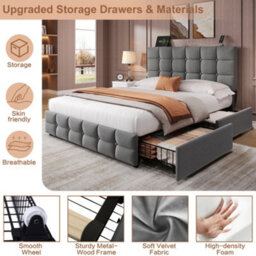 Matteo Luxurious Grey Velvet Double Bed Frame With 4 Storage Drawers, Adjustable Headboard & Usb/usb-C Charging - thumbnail 7