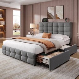 Matteo Luxurious Grey Velvet Double Bed Frame With 4 Storage Drawers, Adjustable Headboard & Usb/usb-C Charging - thumbnail 4