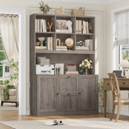 Brown Tall Bookcase With Power Outlets Filing Cabinet With Drawers For A4/letter Files - thumbnail 2