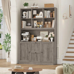 Brown Tall Bookcase With Power Outlets Filing Cabinet With Drawers For A4/letter Files - thumbnail 4