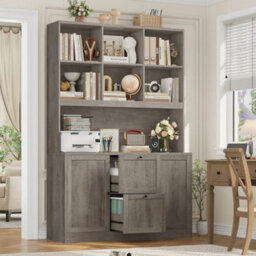 Brown Tall Bookcase With Power Outlets Filing Cabinet With Drawers For A4/letter Files - thumbnail 5