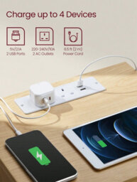 LEDREM Bedside Table With Charging Station, Side End Table With 3 Drawers, 2 Ac Outlets, 2 Usb Ports, Bevelled Drawer Fronts - thumbnail 2