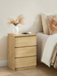 LEDREM Bedside Table With Charging Station, Side End Table With 3 Drawers, 2 Ac Outlets, 2 Usb Ports, Bevelled Drawer Fronts - thumbnail 1