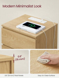 LEDREM Bedside Table With Charging Station, Side End Table With 3 Drawers, 2 Ac Outlets, 2 Usb Ports, Bevelled Drawer Fronts - thumbnail 6