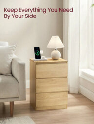 LEDREM Bedside Table With Charging Station, Side End Table With 3 Drawers, 2 Ac Outlets, 2 Usb Ports, Bevelled Drawer Fronts - thumbnail 7
