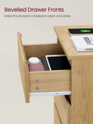 LEDREM Bedside Table With Charging Station, Side End Table With 3 Drawers, 2 Ac Outlets, 2 Usb Ports, Bevelled Drawer Fronts - thumbnail 4