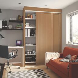 Spacepro Shaker Classic Panel Shaker Non-Mirrored Matt Oak Effect 2 Door Sliding Wardrobe Door Kit (H)2220mm (W)610mm - thumbnail 3