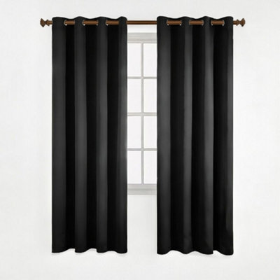Aspire Homeware Plain Room Darkening Blackout Eyelet Curtain Pair Black (W)168Cm X (D)137Cm With Tie Back Pair - image 1