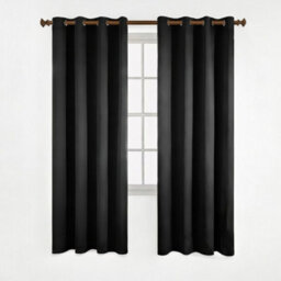 Aspire Homeware Plain Room Darkening Blackout Eyelet Curtain Pair Black (W)168Cm X (D)137Cm With Tie Back Pair - thumbnail 1
