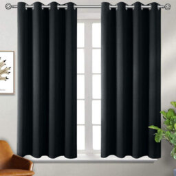 Aspire Homeware Plain Room Darkening Blackout Eyelet Curtain Pair Black (W)168Cm X (D)137Cm With Tie Back Pair - thumbnail 2