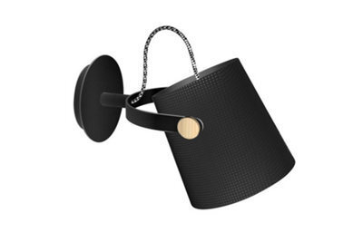 Luminosa Lighting Nordica Dome Wall Lamp With Black Shade 1 Light E27, Matt Black, Beech With Black Shade - image 1