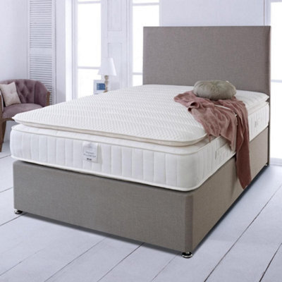 Divan Base Direct Shire Essentials 1000 Pocket Sprung Memory Foam Pillow Top Divan Bed Set 4Ft6 Double 4 Drawers- Wool Bronze - image 1