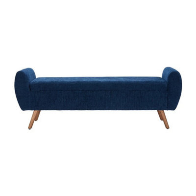 Blue Storage Bench Ottoman Chenille Upholstered Entryway Bedroom - image 1
