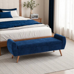 Blue Storage Bench Ottoman Chenille Upholstered Entryway Bedroom - thumbnail 6