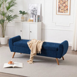 Blue Storage Bench Ottoman Chenille Upholstered Entryway Bedroom - thumbnail 5