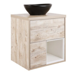 Homestylestore Light Oak 594mm Wall Hung Bathroom Vanity Unit Oval Countertop Graphite Basin Open Shelf