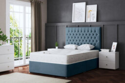 DS Living Seraphine Blue Upholstered Divan Bed With Headboard And Four Drawers Small Double - thumbnail 2