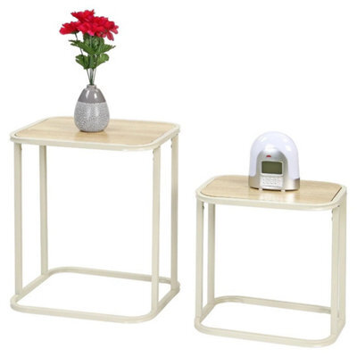 White Nesting Coffee Tables Set Of 2 Rectangular Sofa Side Tables For Living Room New - image 1