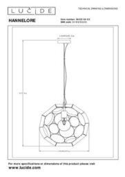 Lucide Hannelore Pendant Light Diameter 40Cm 1Xe27 - Matt Gold, Brass - thumbnail 7