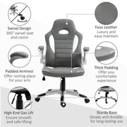 Vinsetto Gaming Chair Pu Leather Office Chair Swivel Chair Grey - thumbnail 7