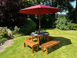 Charles Taylor Knights Garden 8 Seat Round Wooden Dining Table Bench Set Burgundy - thumbnail 4