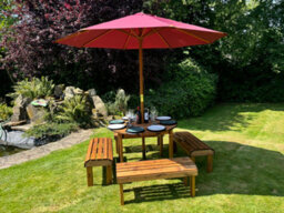 Charles Taylor Knights Garden 8 Seat Round Wooden Dining Table Bench Set Burgundy - thumbnail 2