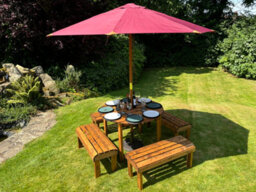 Charles Taylor Knights Garden 8 Seat Round Wooden Dining Table Bench Set Burgundy - thumbnail 3
