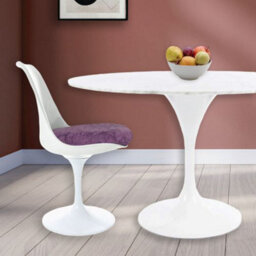 Fusion Living Tulip Set - Marble Large Circular Table And Six Chairs With Luxurious Cushion Purple - thumbnail 2